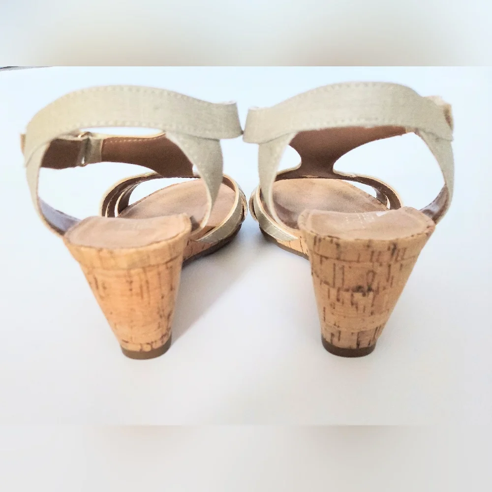 Aerosoles Heelrest Canvas Wedge Strappy Open Toe Sandals Size 7.5M